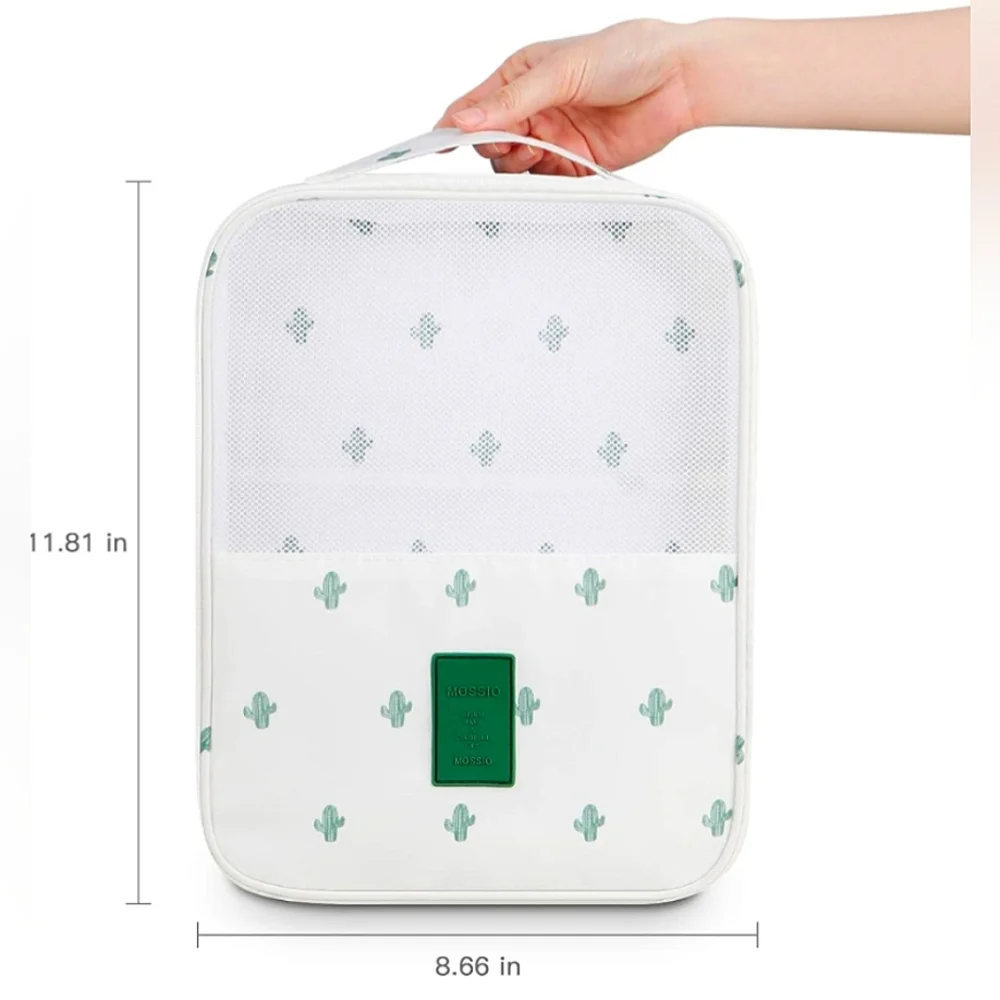 Mossio Travel Shoe Bag 3 Zipper Compartment Storage Packing Cube in White Cactus